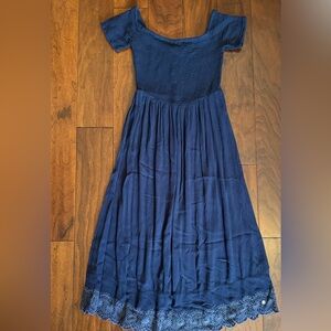 Roxy Off-Shoulder Navy Blue Maxi Dress